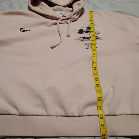 Pull&Bear | Pastel Pink Hoodie with PalmTree Streetwear Malibu Vibes | Size SM - Picture 2 of 11